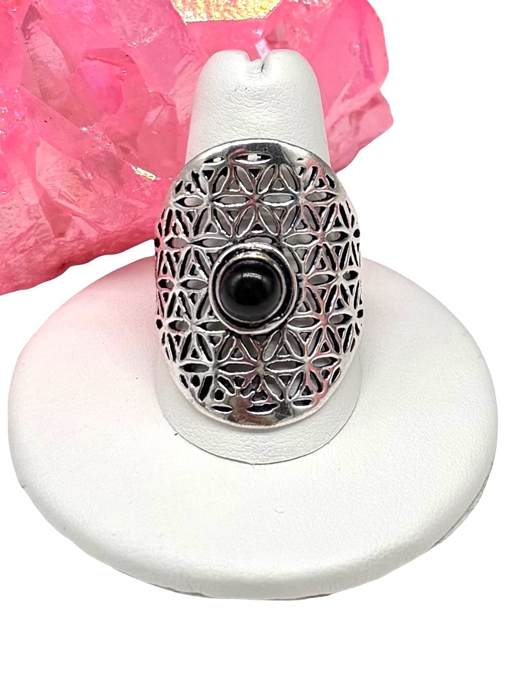 Black Obsidian Ring Size 10 925 Sterling Silver Overlay